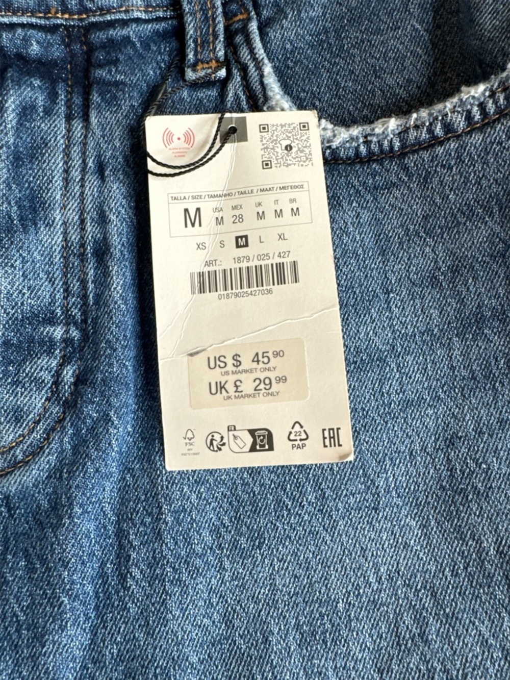 ZARA Button Fly Blue Denim Maxi Skirt with Front Slit. - Picture 7 of 13